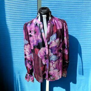 White House Black Market Tie Neck Floral Blouse